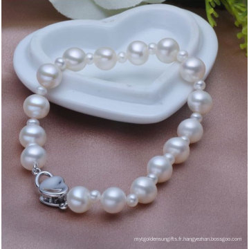 Bracelet perlé cultivé en eau douce, rond, 3-7mm